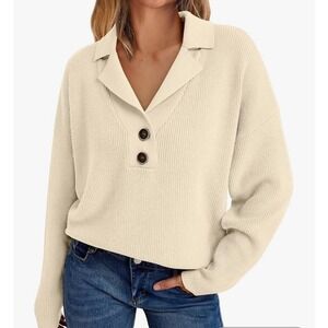 Lillusory NWT‎ Womens Sweater Small Cream Oversized Ribbed Knit Pullover